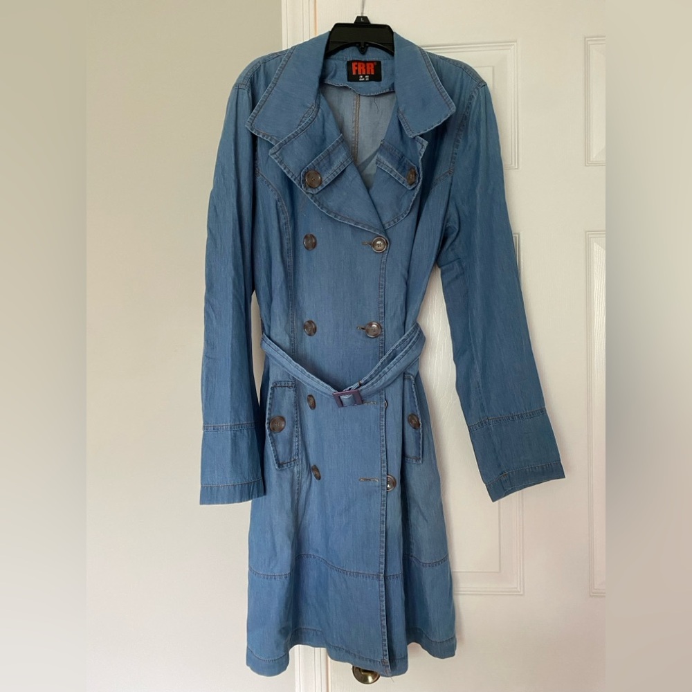 Adjustable Light Blue Denim Trench Coat